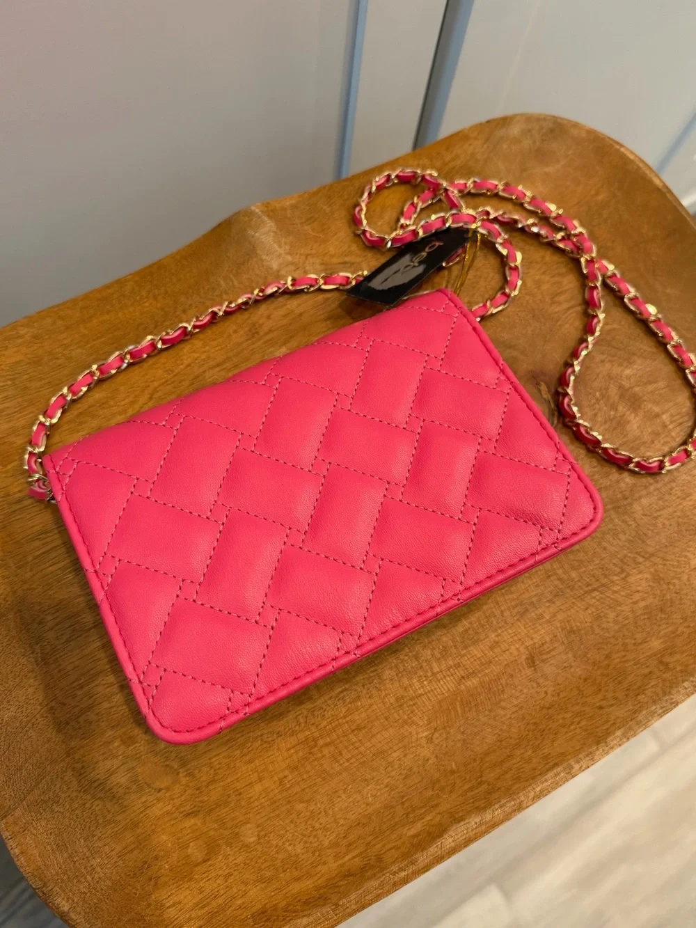 bebe Stanley Crossbody Bag in Barbie Pink with Chain Strap